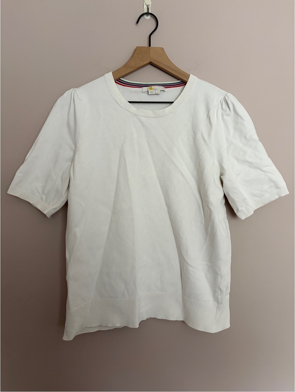 Boden White Puff Sleeve Short Sleeve Sweatshirt Top Large